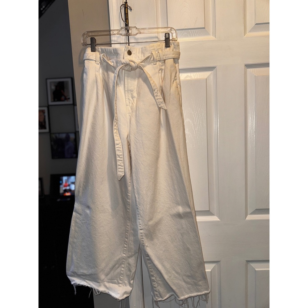 J Brand White Wide Leg Crop Jeans Paperbag Waist Casual Size 32 - Picture 5 of 12